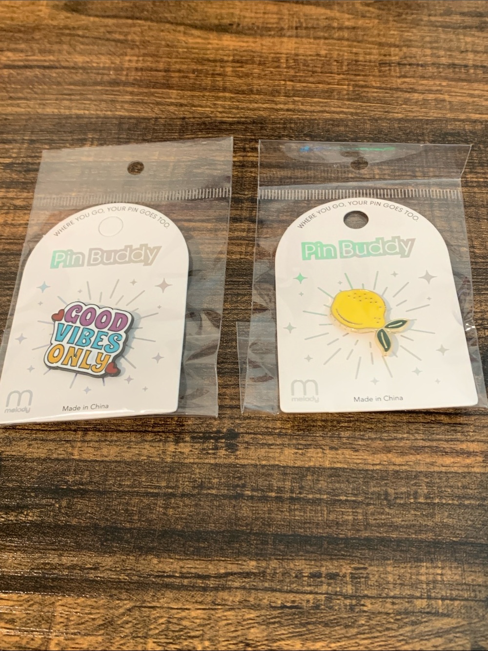 Enamel Pins - Yellow Lemon & Multicolor 'Good Vibes Only'